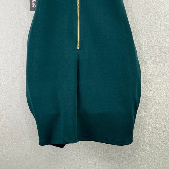 Sequin Hearts Green Scuba Strappy Asymmetric Mini Sheath Dress Junior 5 NWT - Picture 9 of 15